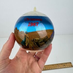 Vtg 1987‎ Christmas Religious Ornament White Satin Ball Wise Men Imagery READ